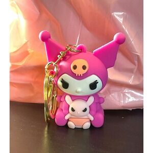 Kawaii Kitty Pink with White Bunny Keychain 6.45cms | Chibi Anime Cat Pink Bunny